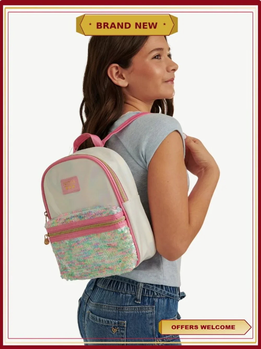 Sequin Mini Backpack for Girls Adjustable Straps